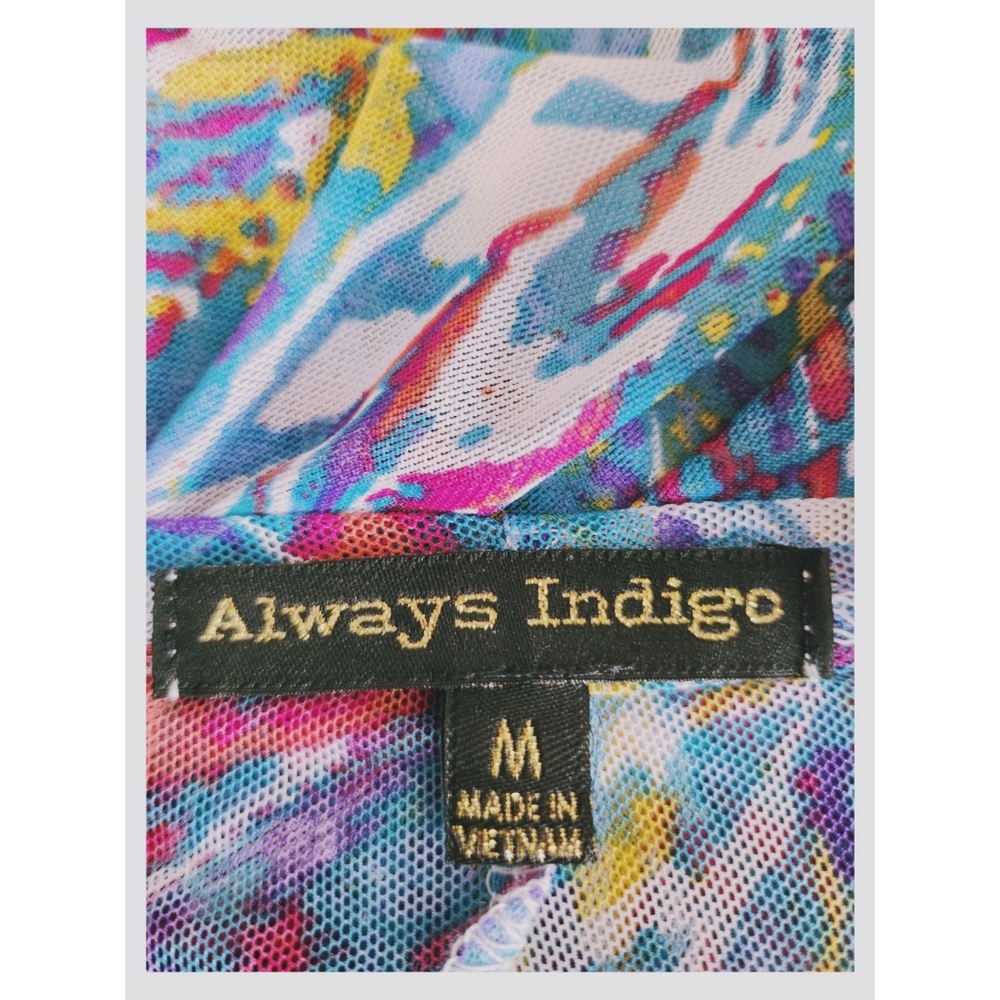 Always Indigo Feather Print Mesh Cardigan, Size M - Picture 4 of 4